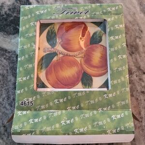 Vintage KMC Ceramic Peaches Trivet, In Original Packaging